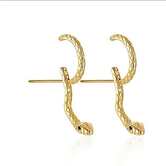 Gold Snake Earrings Creative Design Trendy - Picture 5 of 5